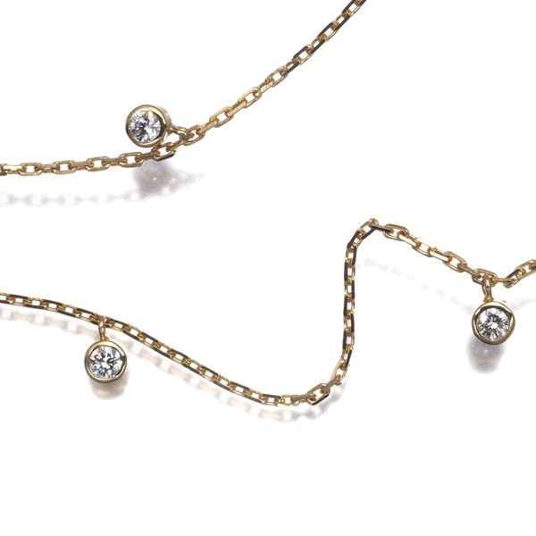 Auth Mikimoto Necklace Diamond 0.12ct Station 3P 18K 750 Yellow Gold