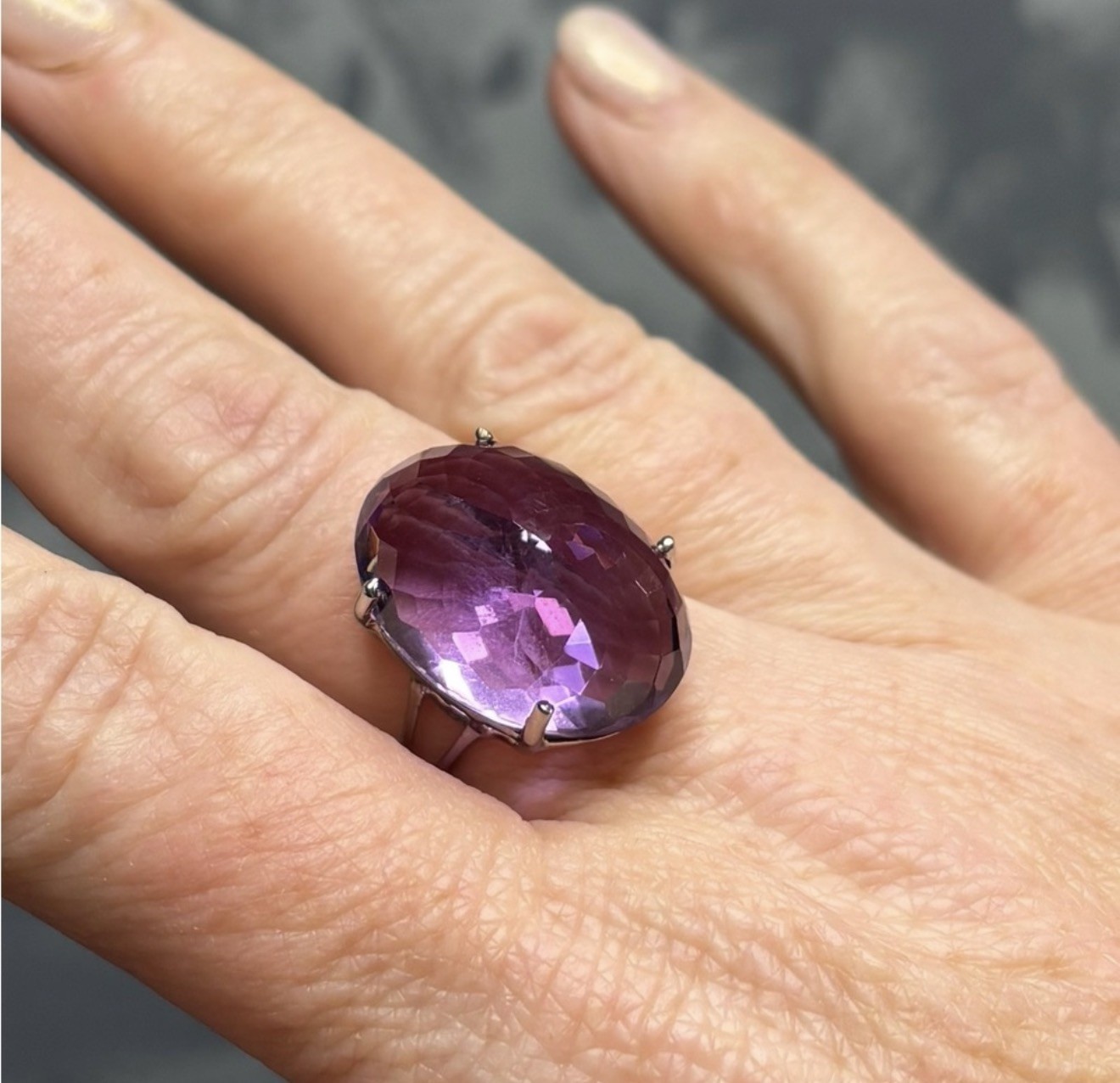 RARE! 30CT Natural Amethyst Reverse setting 925 Sterling Silver Ring Size 9