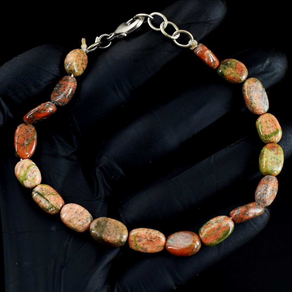 Oval Shape Blood Green Unakite 63.00 Cts Beaded Exclusive Bracelet VK 06 E675