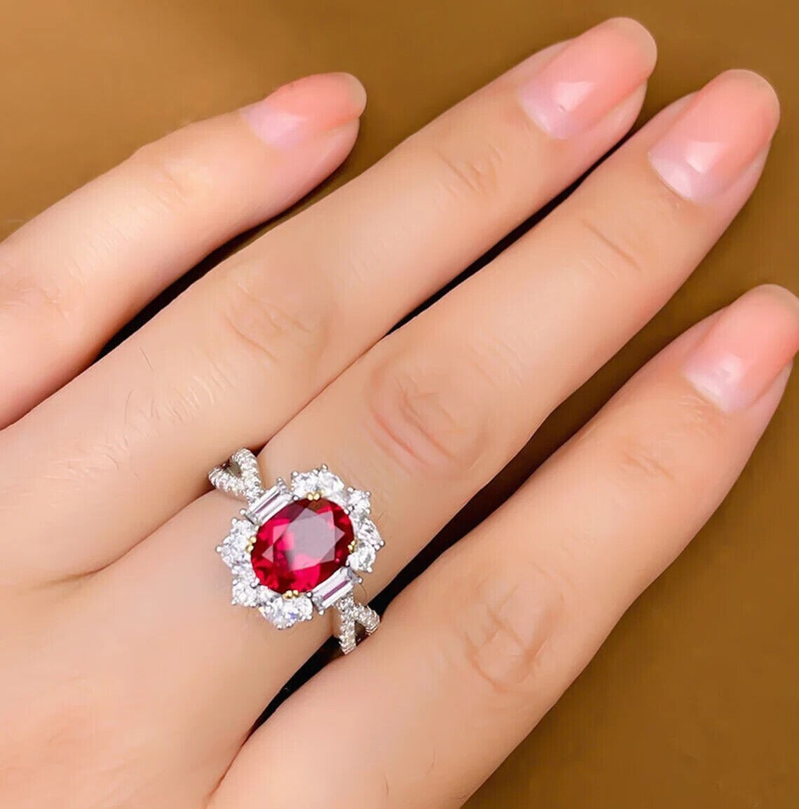 4.60 Ct Real Natural Ruby Diamond Engagement Beautiful Ring 14K Solid White Gold