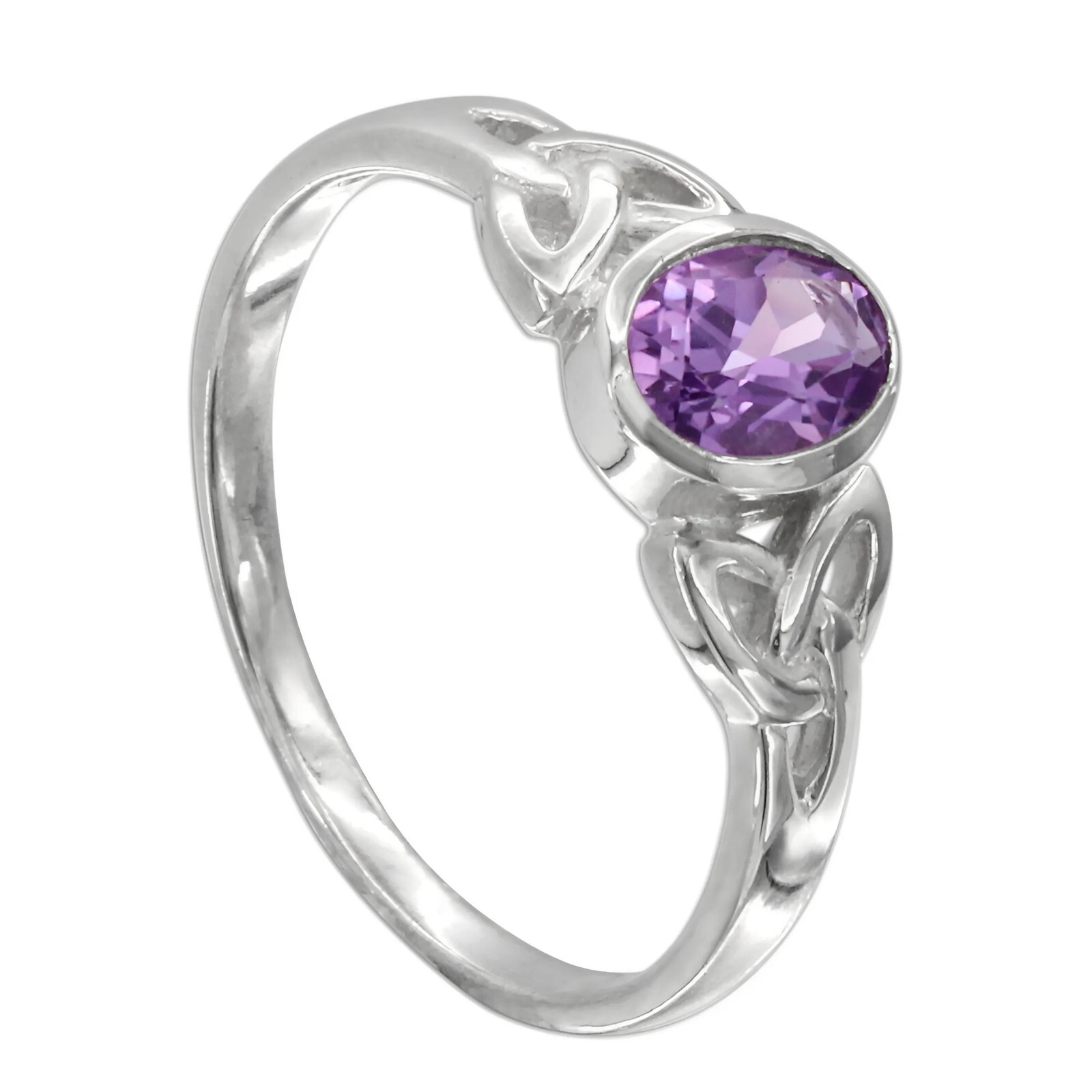 Celtic Amethyst Ring – 925 Sterling Silver Triquetra Trinity Ring Sizes 4-15