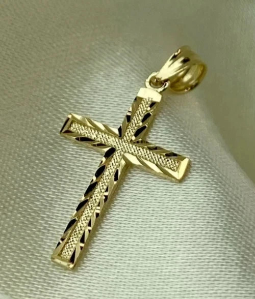 925 Sterling Silver Vintage Cross Men’s Charm Pendant 14K Yellow Gold Plated 18″
