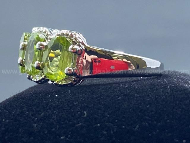 925 Silver Prong Set Oval Peridot Ring 4.15cts Yellowish Green Eye Clean