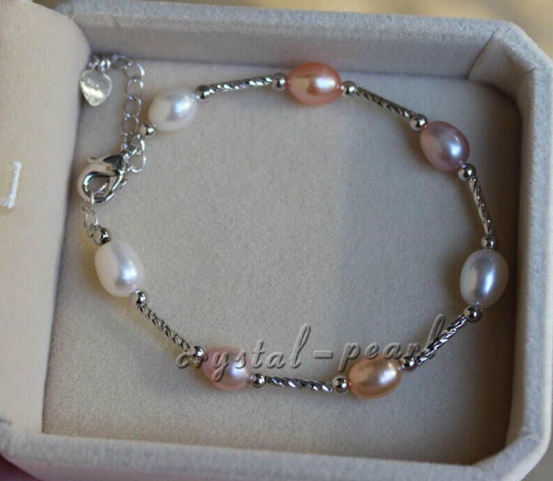 7.5-8″ 7-8 MM AAA South Sea White PINK PURPLE Pearl Bracelet 14K