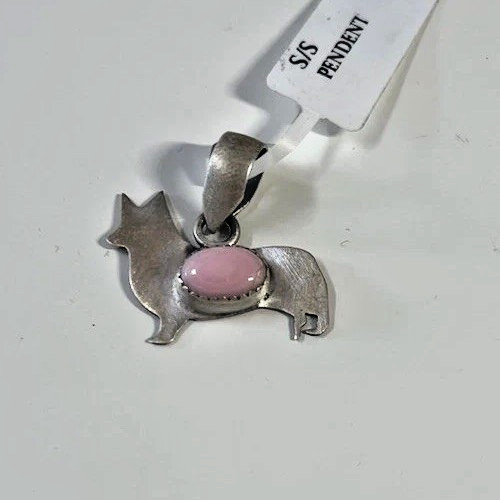 Sterling Silver Pink Conch Shell Corgi Pendant
