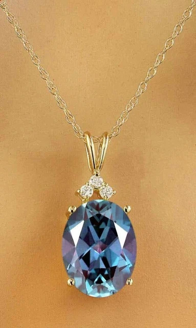 Lab Created Alexandrite 4Ct Oval Cut Pendant 14K Yellow Gold Plated 18″ Chain