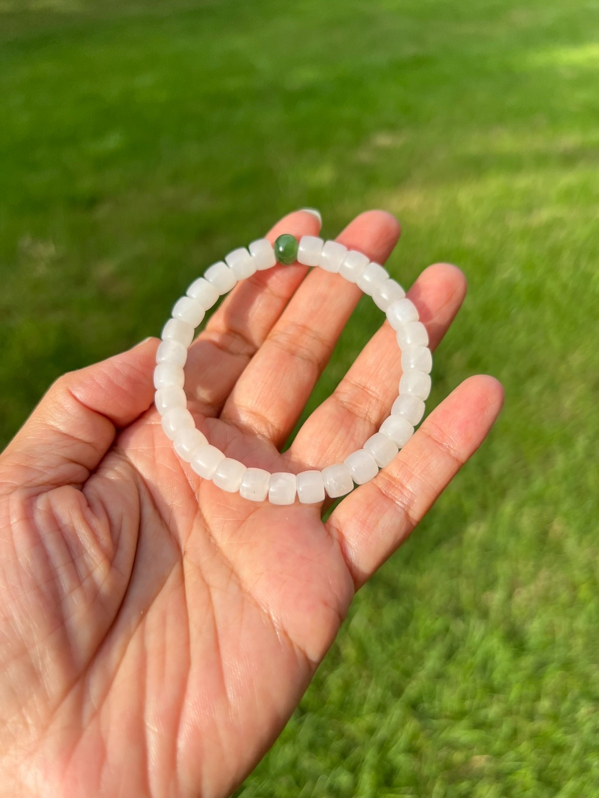 Translucent Genuine White Nephrite Jade 7×5.8mm Bead Bracelet H230 2