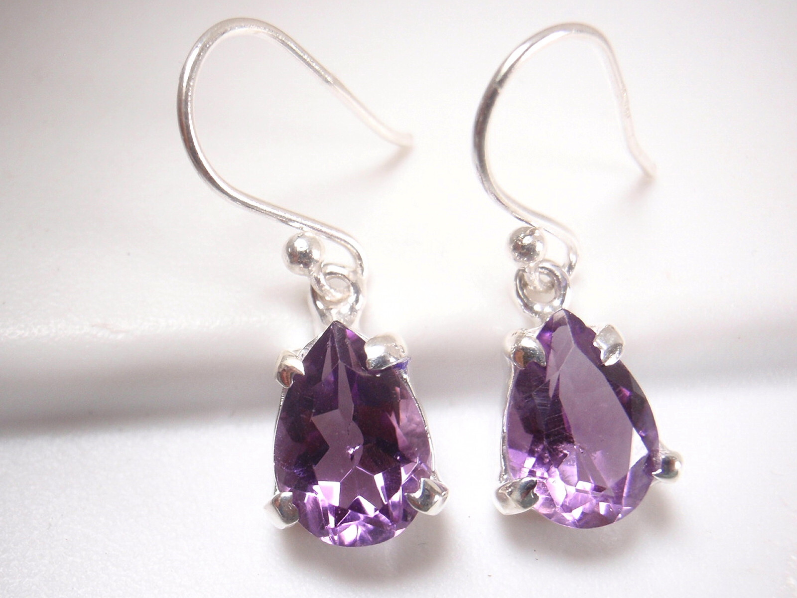 Faceted Amethyst Teardrop 925 Sterling Silver Earrings 4.3ct