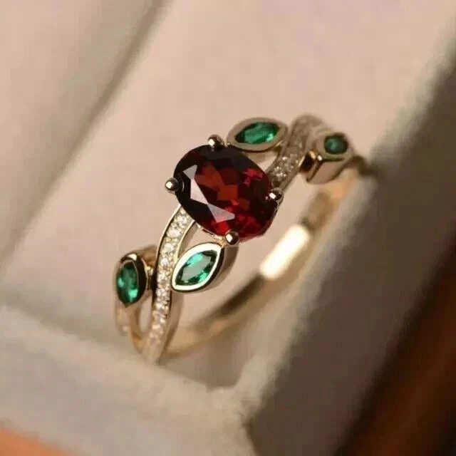 14K Yellow Gold Plated 2.20Ct Oval Cut Natural Red Ruby Engagement Ring 925