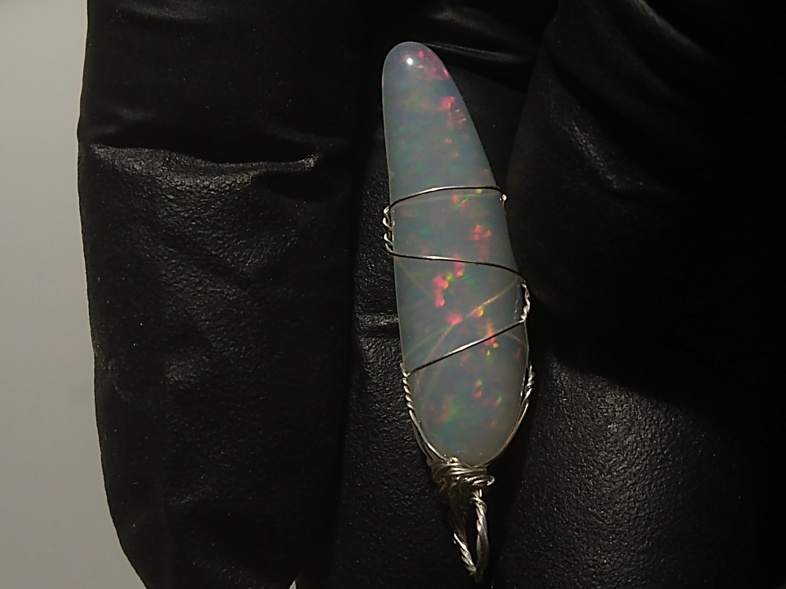 Huge Opal Cabochon Sterling Silver Gemstone Wire Wrap Pendant (Pendant only
