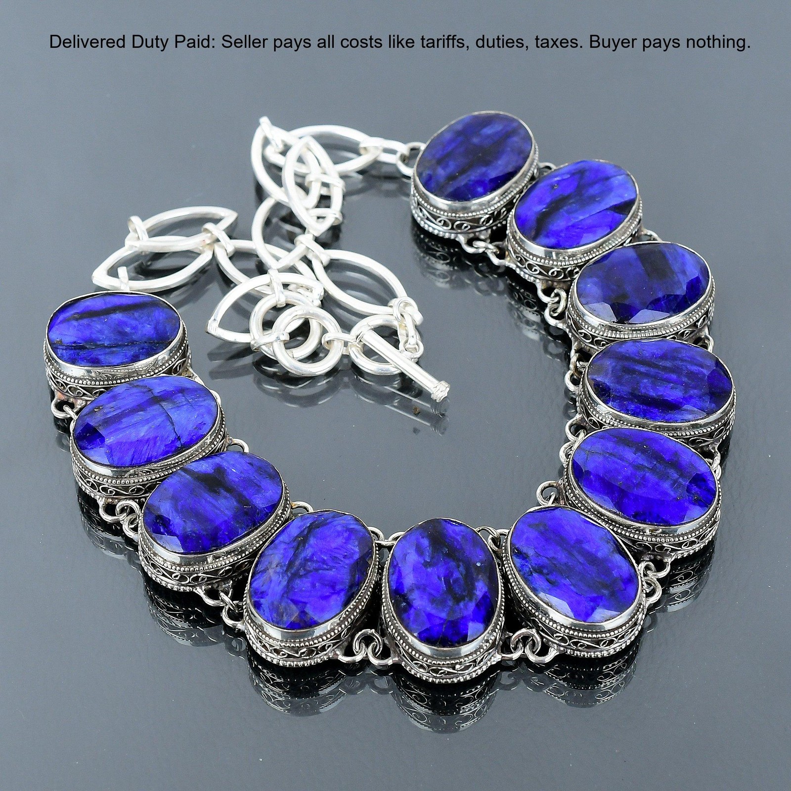 Blue Saphire Stone 925 Sterling Silver Vintage Engagement Chain Necklace Jewelry