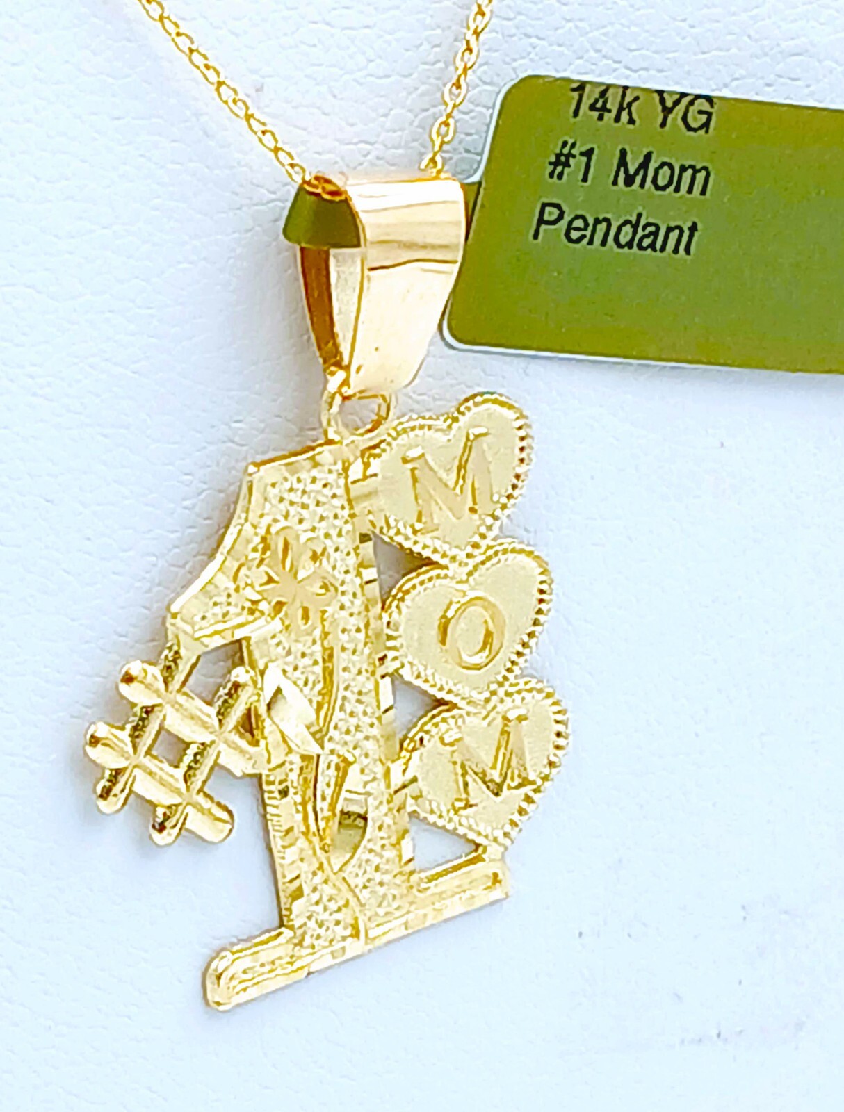 #1 MOM PENDANT 14K SOLID YELLOW GOLD – Free Shipping – Made in USA