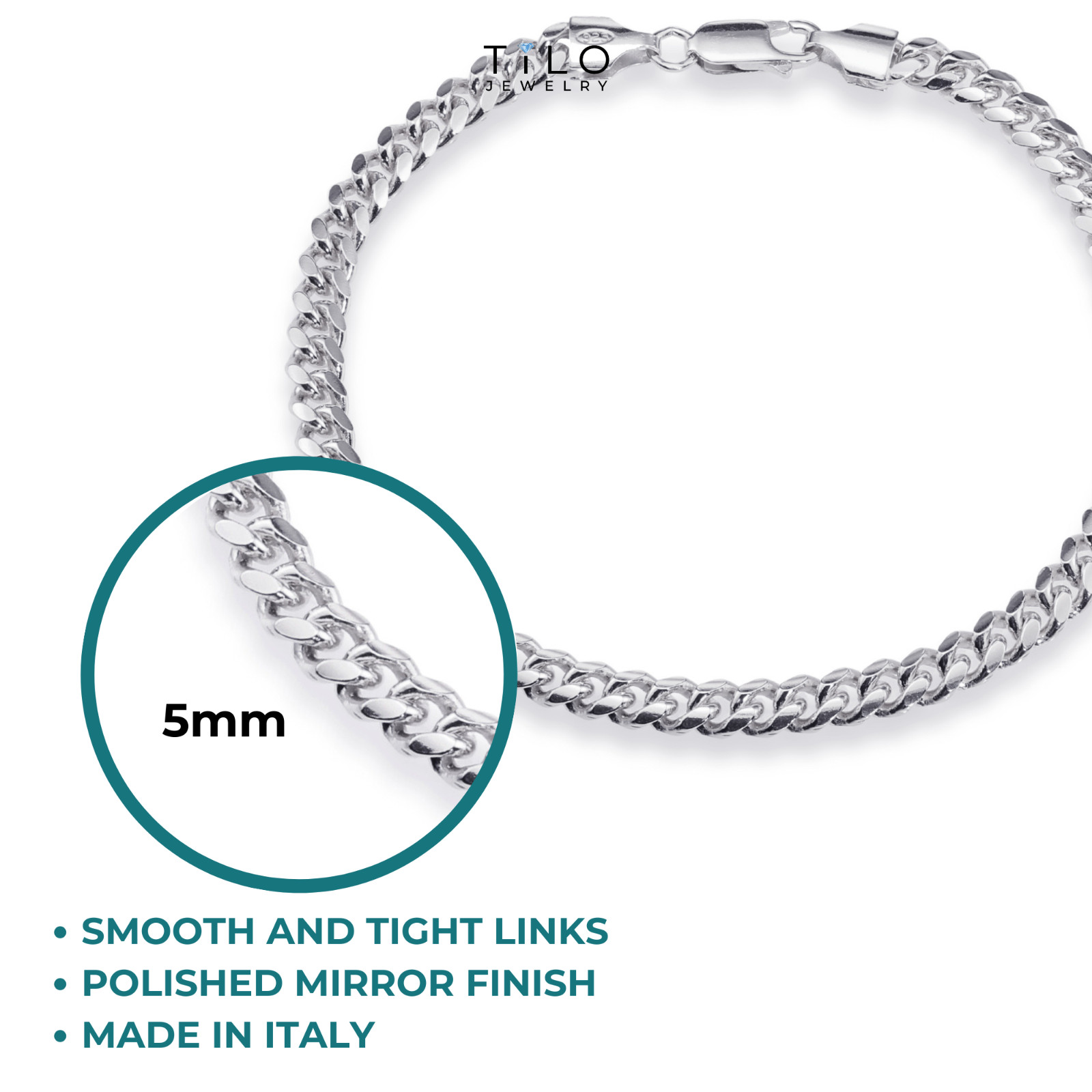 Solid 925 Sterling Silver 5mm Miami Cuban Chain Italian Bracelet 7″ 7.5″ 8″