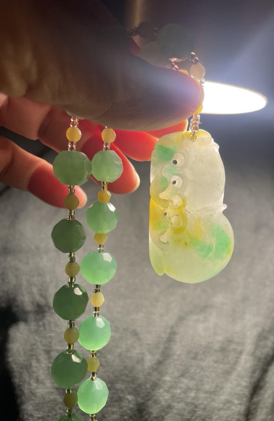 Vintage Icy Translucent Green Jadeite Jade PiXiu Pendant Necklace Beads Gems