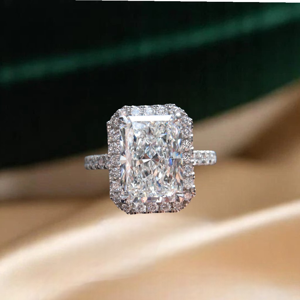 950 Platinum Diamond Wedding Ring 4.20 TCW Radiant Cut IGI Certified Lab Grown
