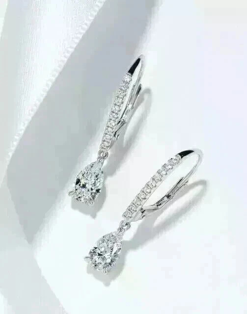 2.20Ct Pear Cut Lab Created Diamond Drop & Dangle Earrings 14K White Gold Plated