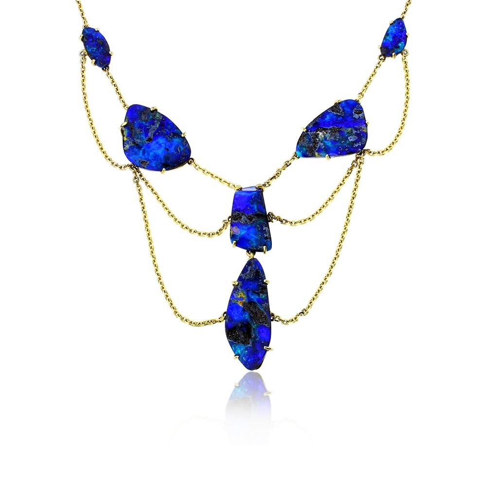 14K Yellow Gold Black Boulder Opal 21 1/4″ Flat Cable Festoon Necklace GN-2527-P