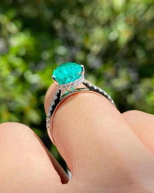 2.50CT Pear Cut Lab-Created Emerald Engagement Ring 14K White Gold Plated