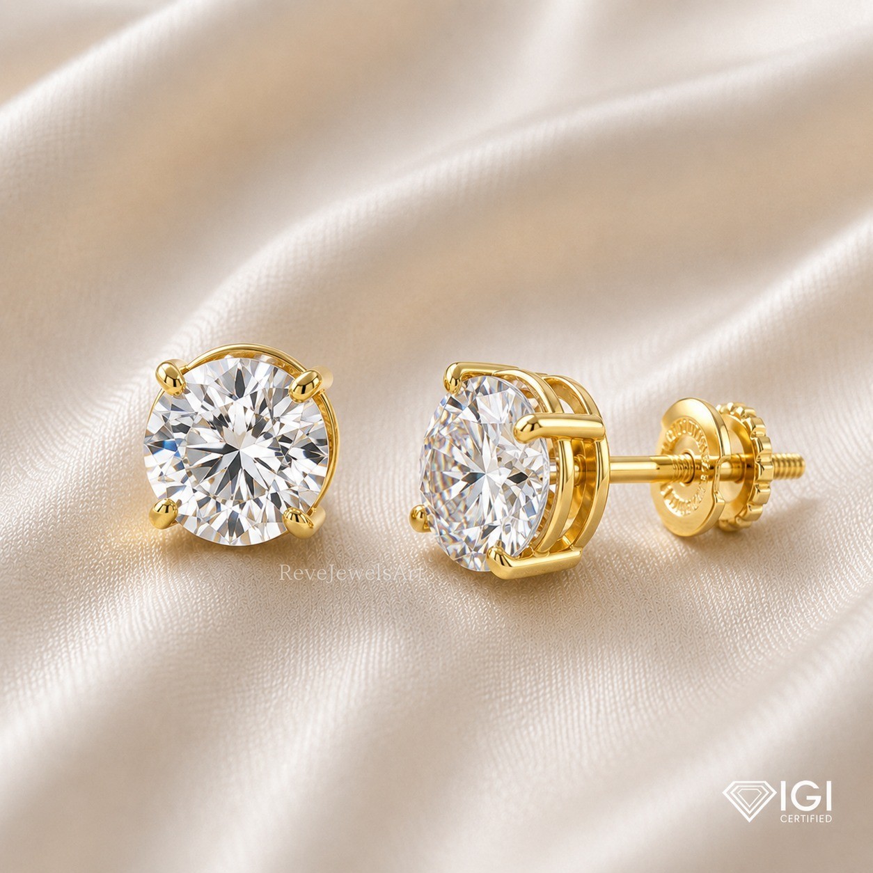 3CT Round EF/VS1 Lab Grown Diamond Anniversary Gift Stud Earring 14k Yellow Gold