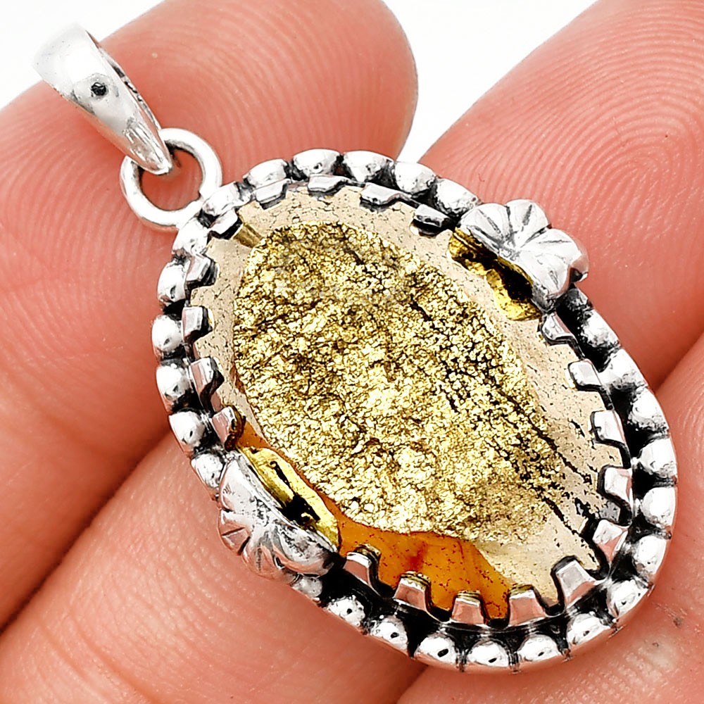 Natural Peruvian Golden Pyrite 925 Sterling Silver Pendant Jewelry P-1730
