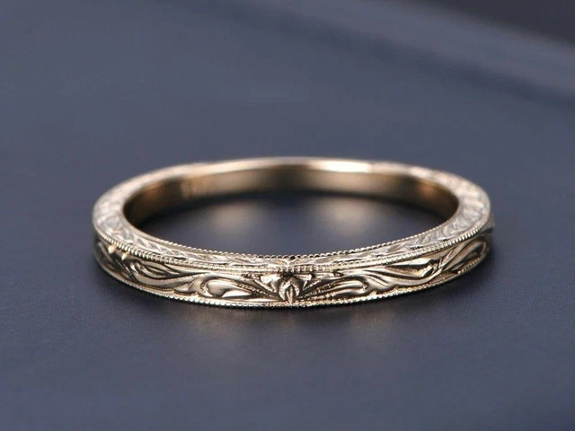 Plain Gold Anniversary Bridal Ring Stackable Band Women 14k Yellow Gold Plated