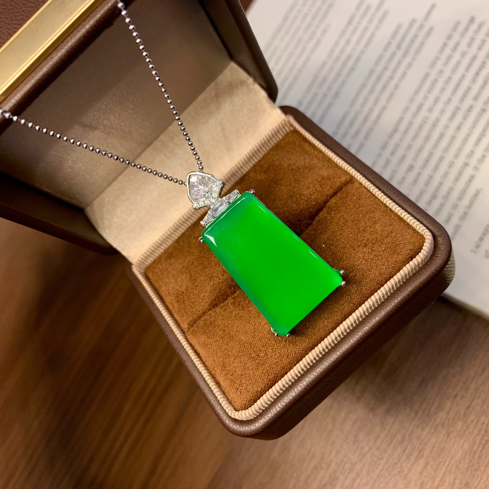 Certificate Natural Agate/ Chalcedony light green PingAn Lucky Pendant 无事牌