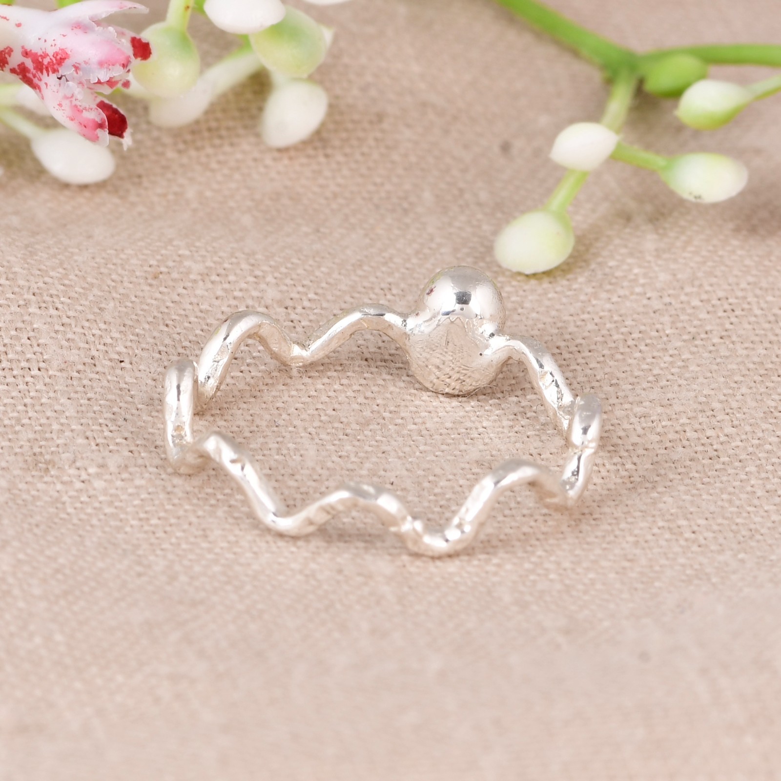 Minimalist Silver Wave Ring Zig Zag Stackable Band Birthday Gift For Women
