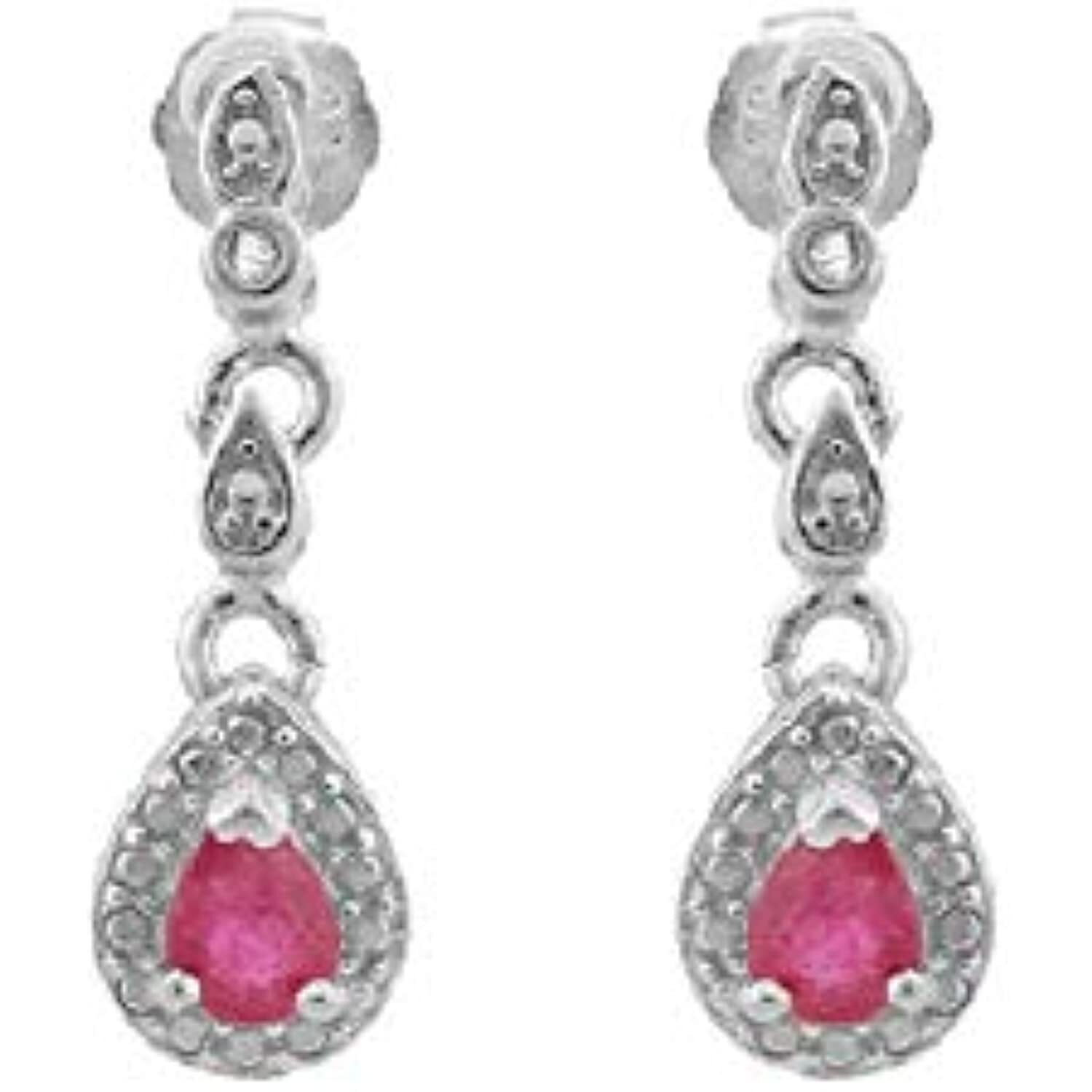 1/2 CT Genuine Ruby & Diamond Sterling Silver Earring & Pendant Set w/18″ Chain