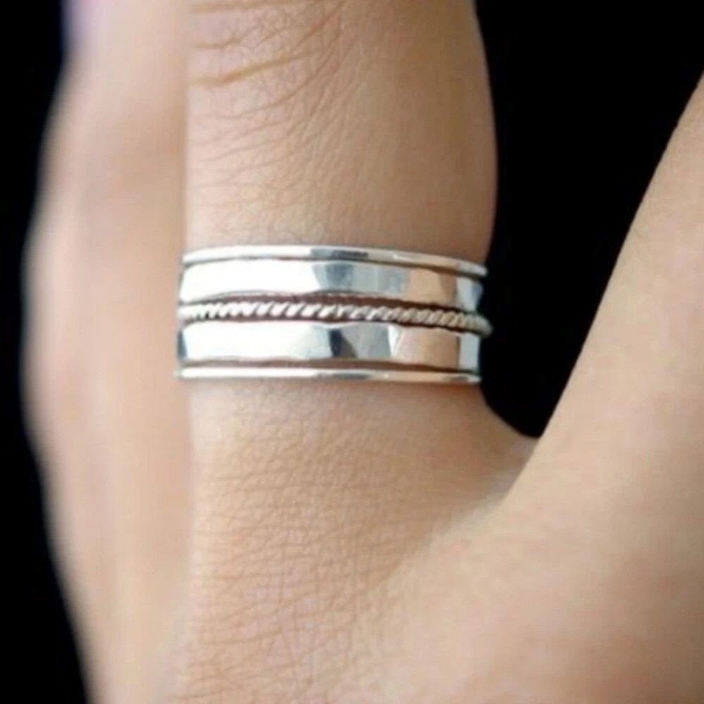 Solid 925 Sterling Silver Five Set Of Stacking Band Ring Handmade Ring All Size