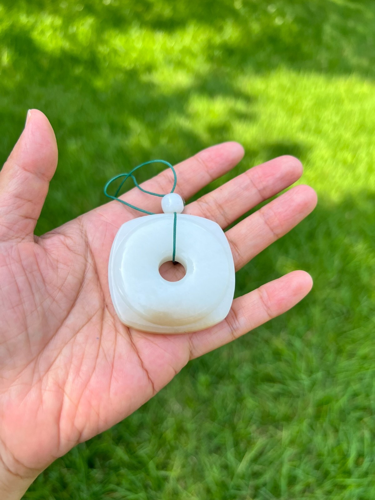 High-Quality White Nephrite Jade Square Buckle 四方扣 Handplayer / Pendant H82 a