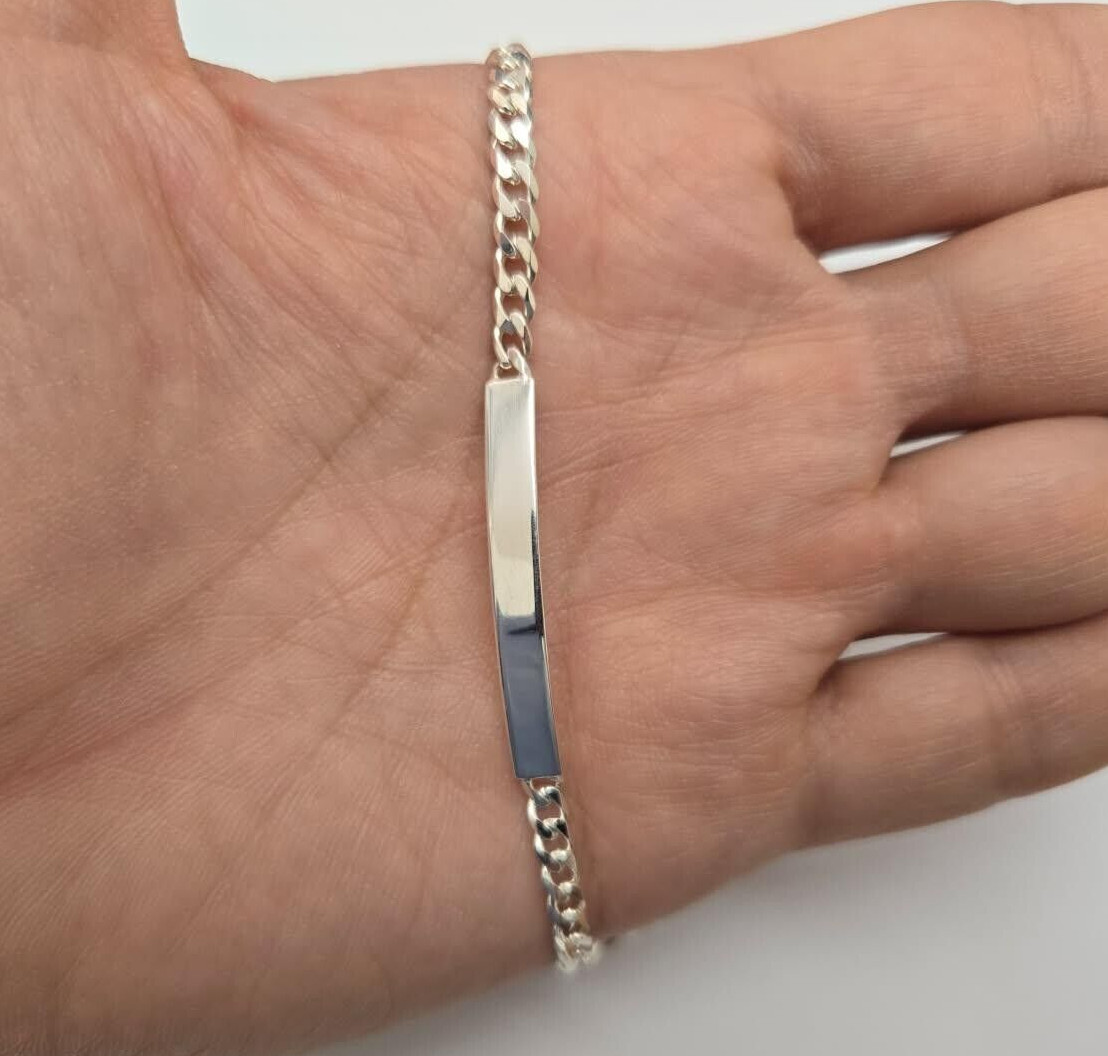 925 Sterling Silver Personalized Custom Engraved Curb Link ID Bracelet 3.5mm