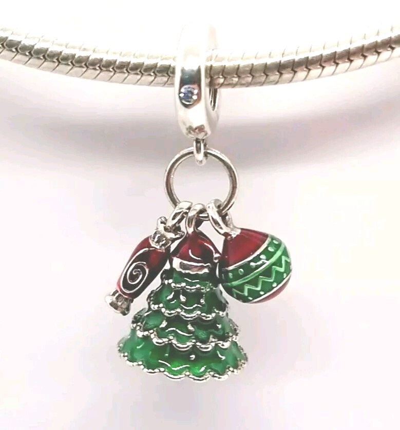🩷Green Christmas Tree Charm S925 Sterling Silver – Bauble & Candy Charm🩷