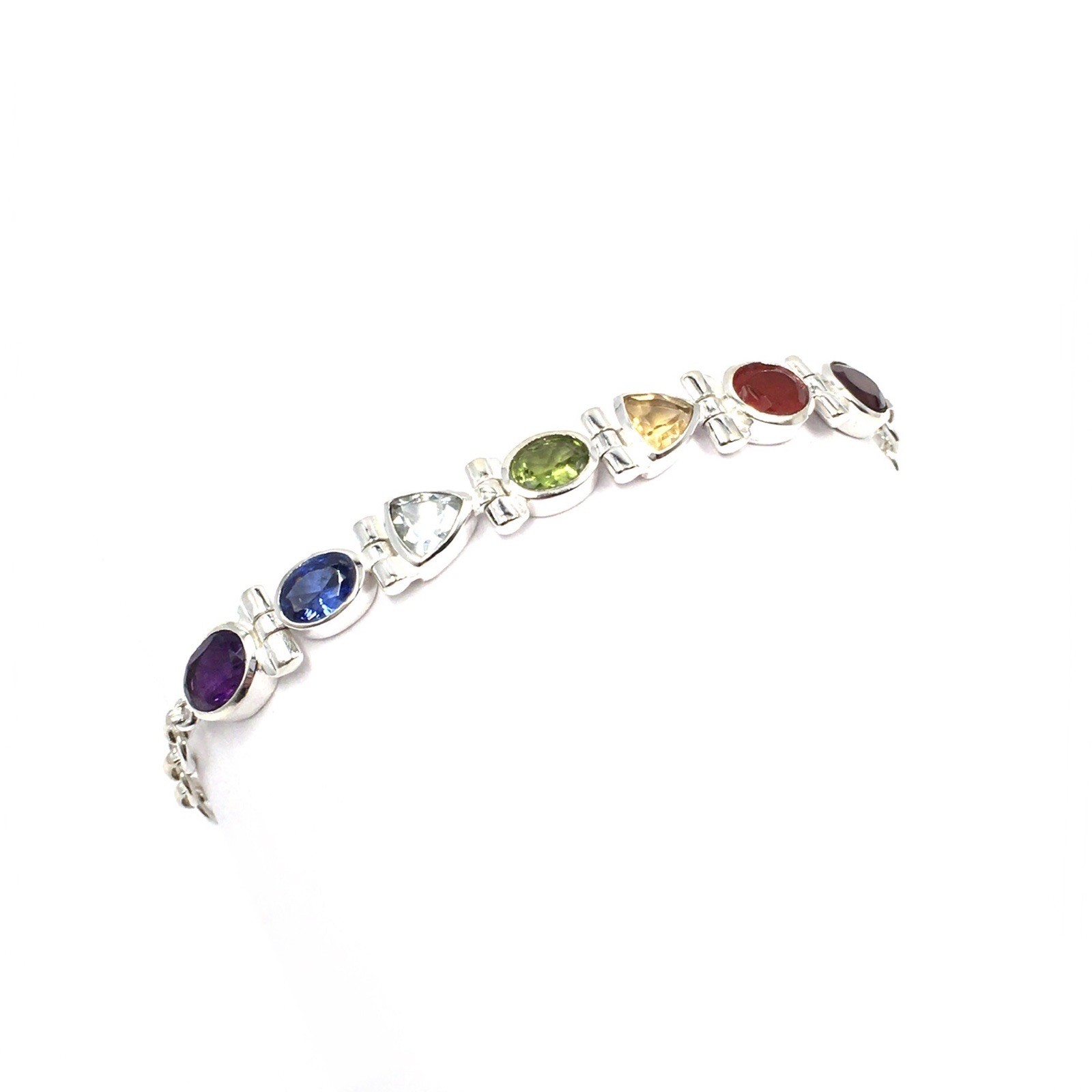 Multicolor 925 Silver Bracelet 20cm Colourful Gemstones Jewellery Citrine Tourmaline