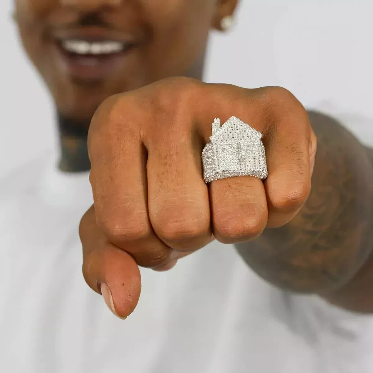 VVS MOISSANITE Iced Out Custom Trap House Men’s Hip Hop Ring 925 Sterling Silver