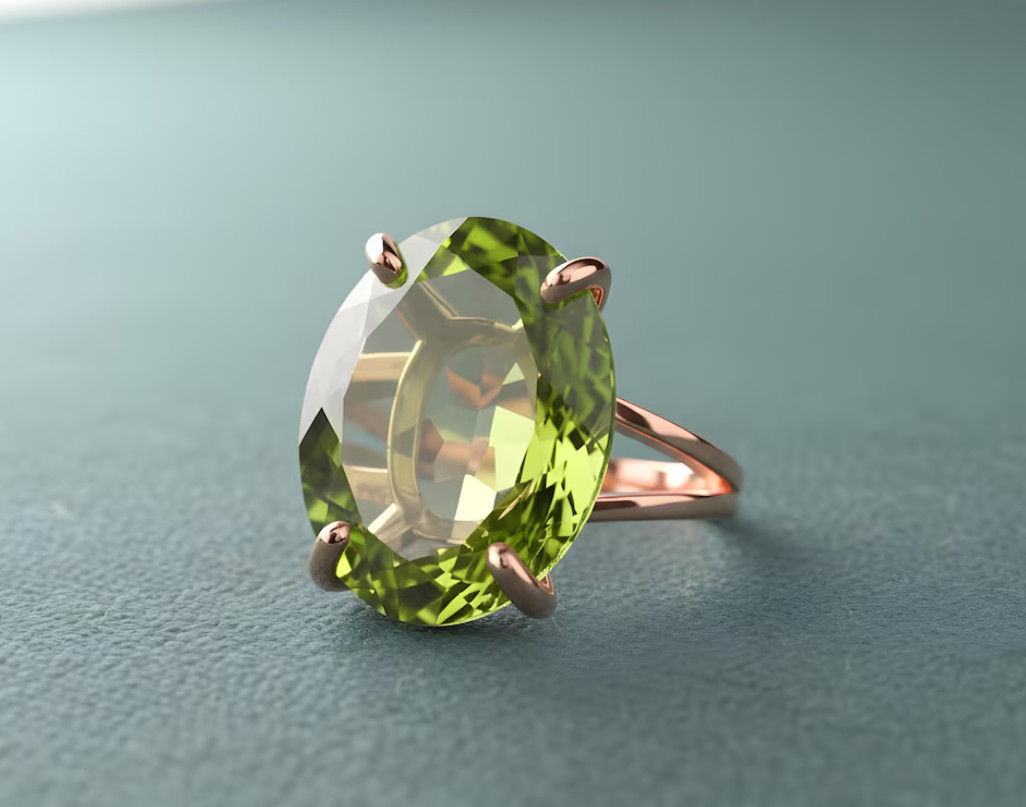 Rose Gold Peridot Birthstone Ring 925 Sterling Silver Engagement Peridot Jewelry