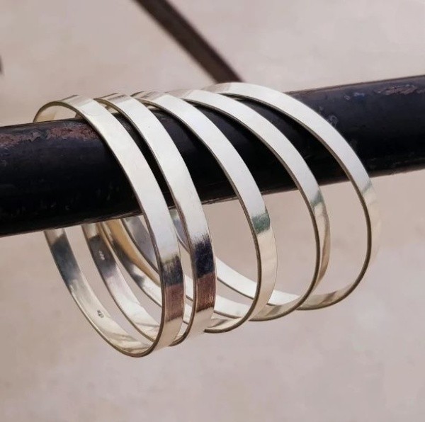 5 Set of Plain Silver Bangles 925 Silver Stackable Bracelets Everyday Wear Z02