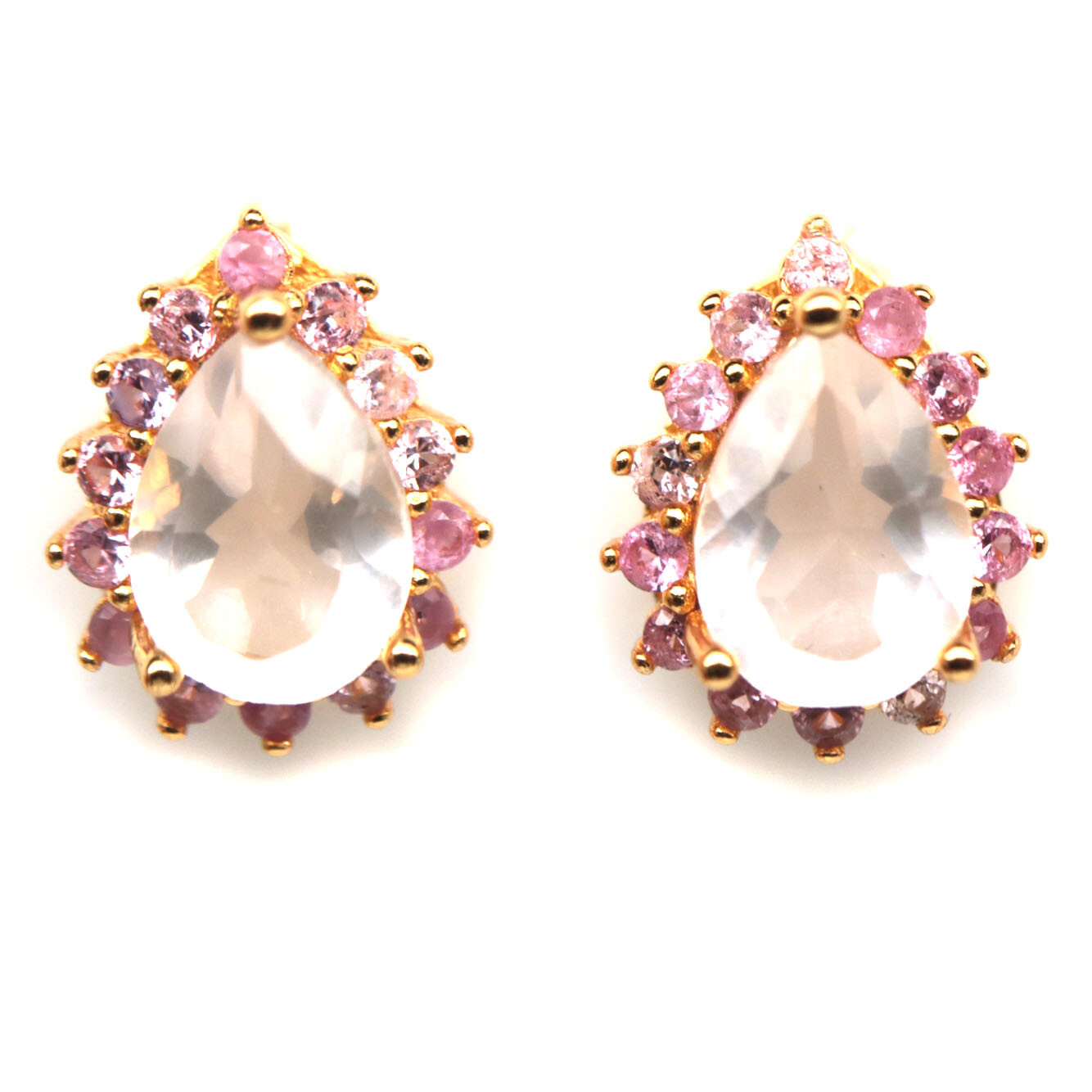 925 Sterling Silver 5 x 7 mm. Pink Rose Quartz & Pink Sapphire Earrings