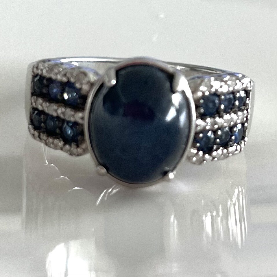 💚 BBJ THAILAND MARKED OPAQUE BLUE GEMSTONE STERLING SILVER .925 RING SIZE 7💚