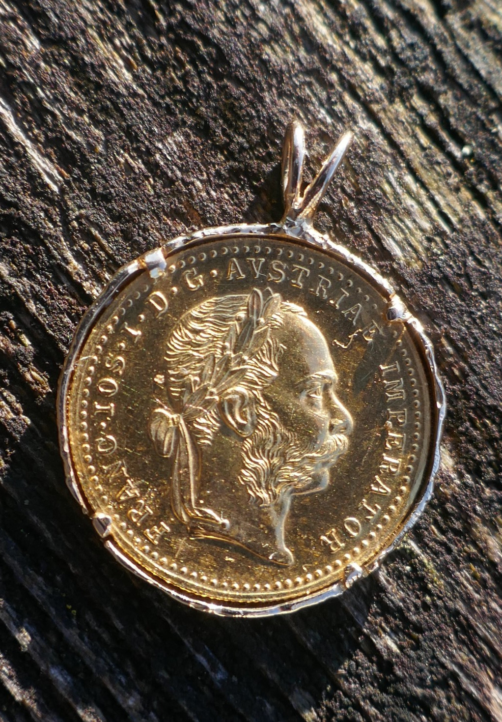 1915 Austrian Gold 1 Ducat Gold Coin Emperor Joseph I w/ 14k Yellow Gold Bezel