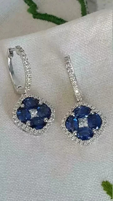 2.50Ct Oval Lab-Created Blue Sapphire Drop/Dangle Earrings 14K White Gold Plated
