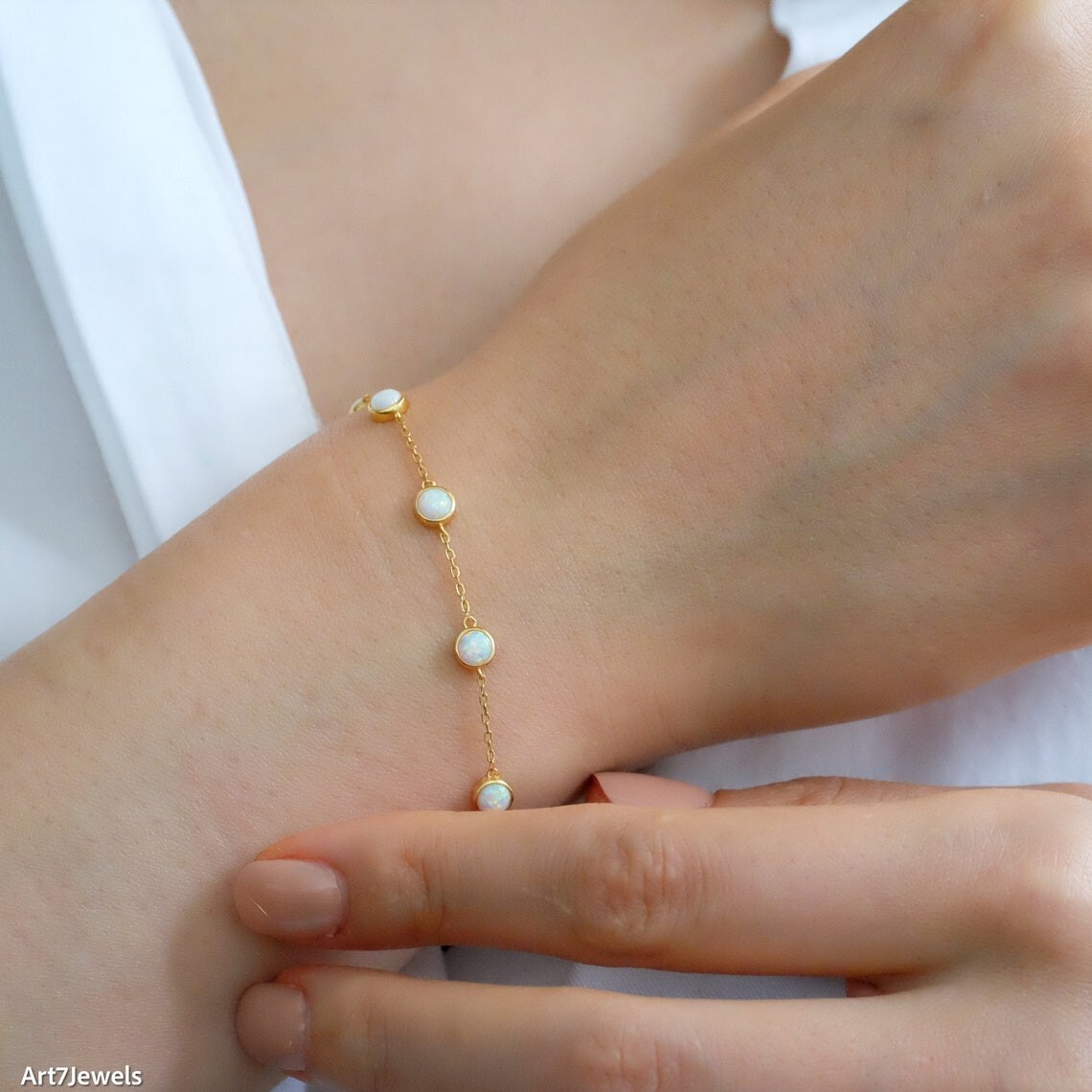 4Ct Round Cut Lab-Created Fire Opal Womens Chain Bracelet 14K Yellow Gold Plated