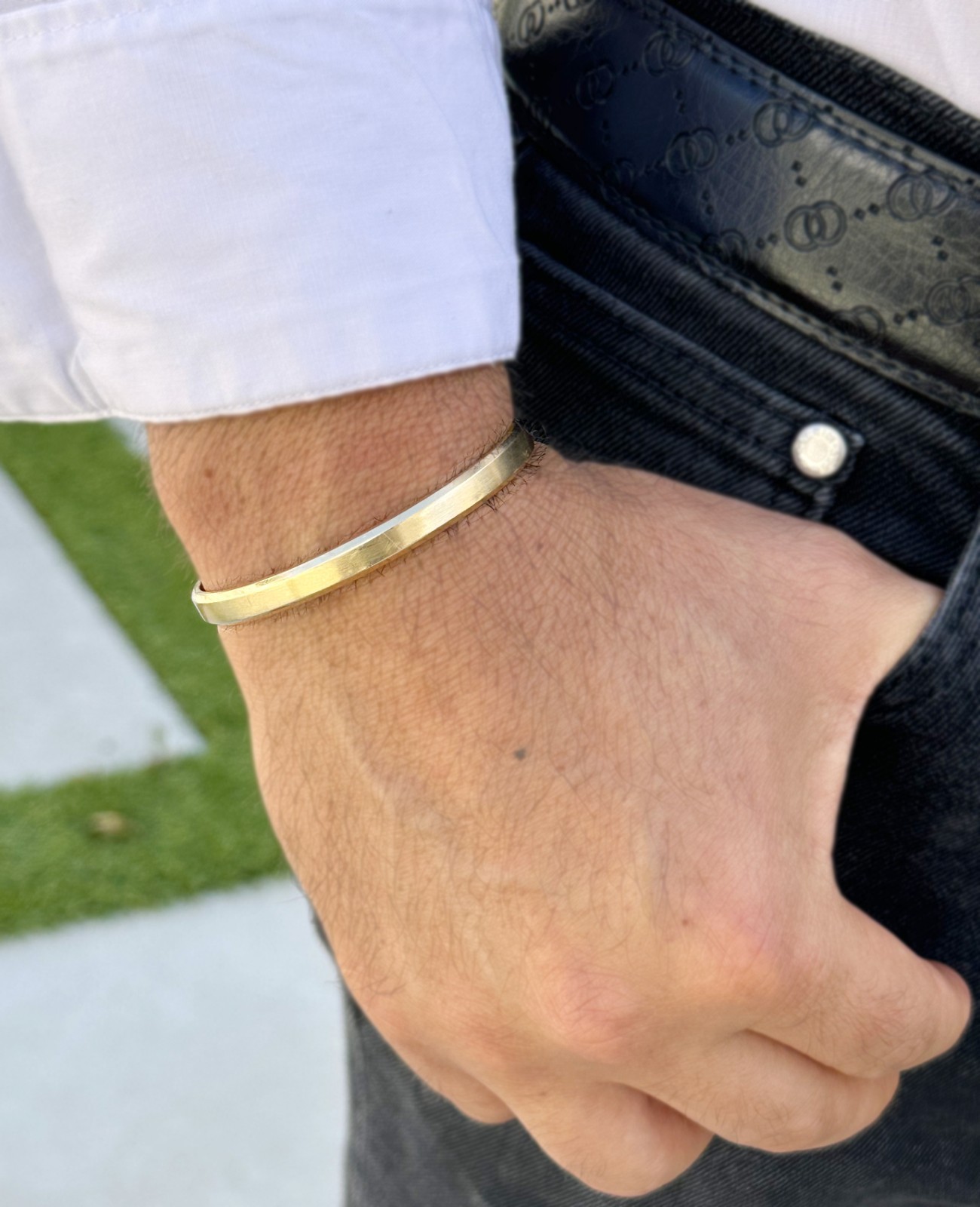 Solid Heavy 14K White Yellow Rose Gold Men’s Cuff Bangle 6mm Width Knife Edges