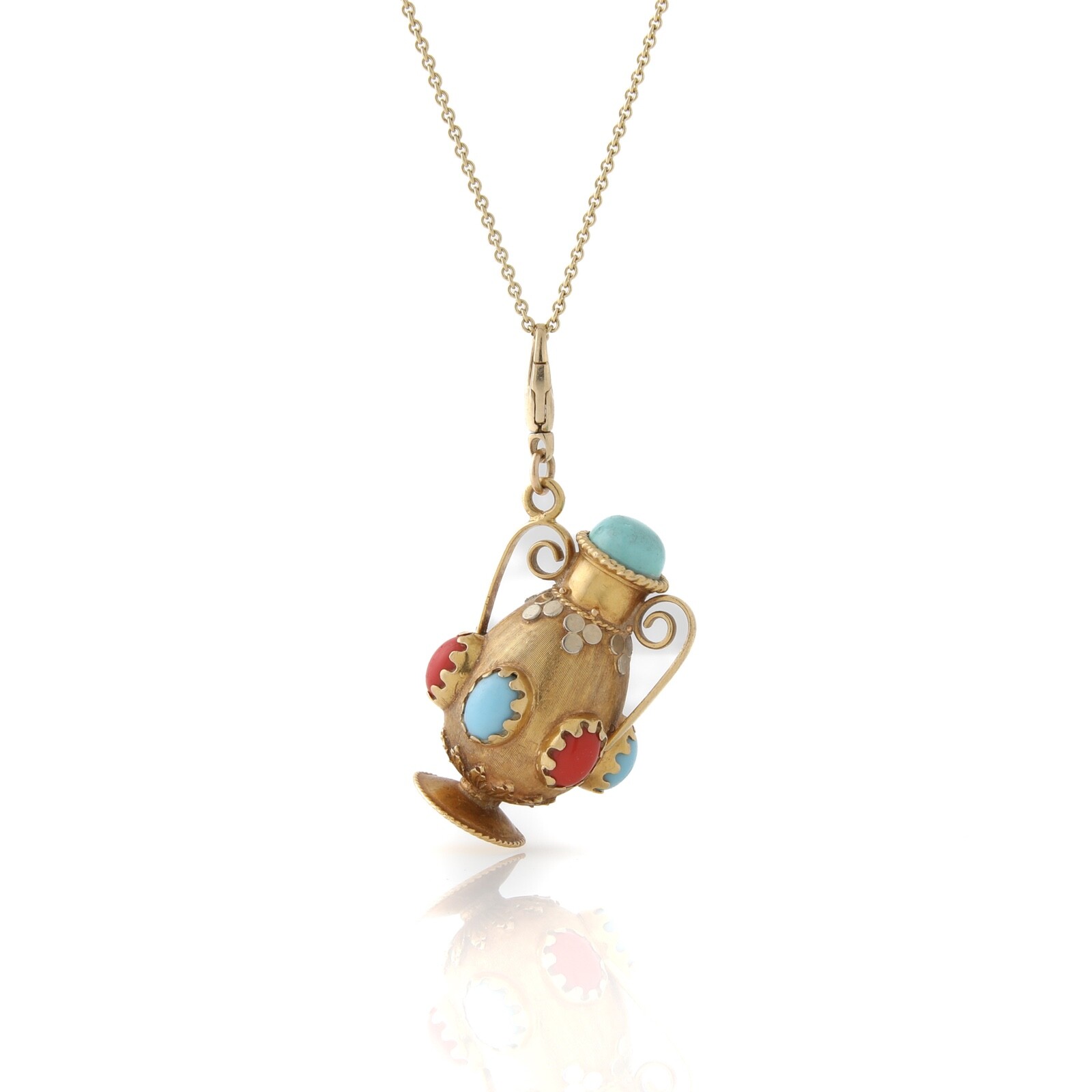 1960’s Turquoise & Coral Lantern Vase Charm 18k Yellow Gold