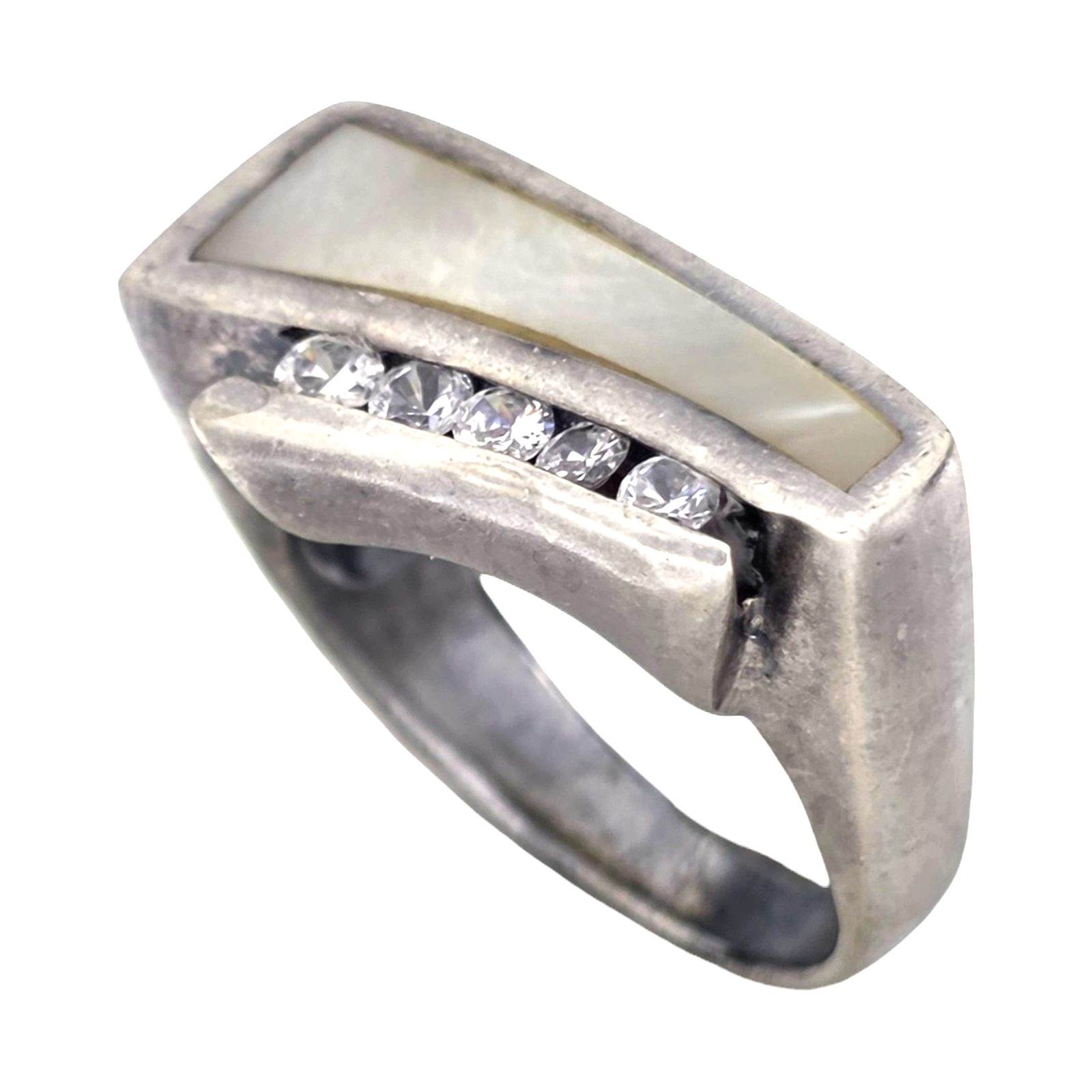 VINTAGE MODERNIST STERLING SILVER MOTHER-OF-PEARL SIZE 8 RING 7.5GR #3624