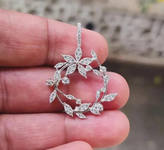 3Ct Round Cut Lab-Created Diamond Flower Pendant 14K White Gold Plated Silver