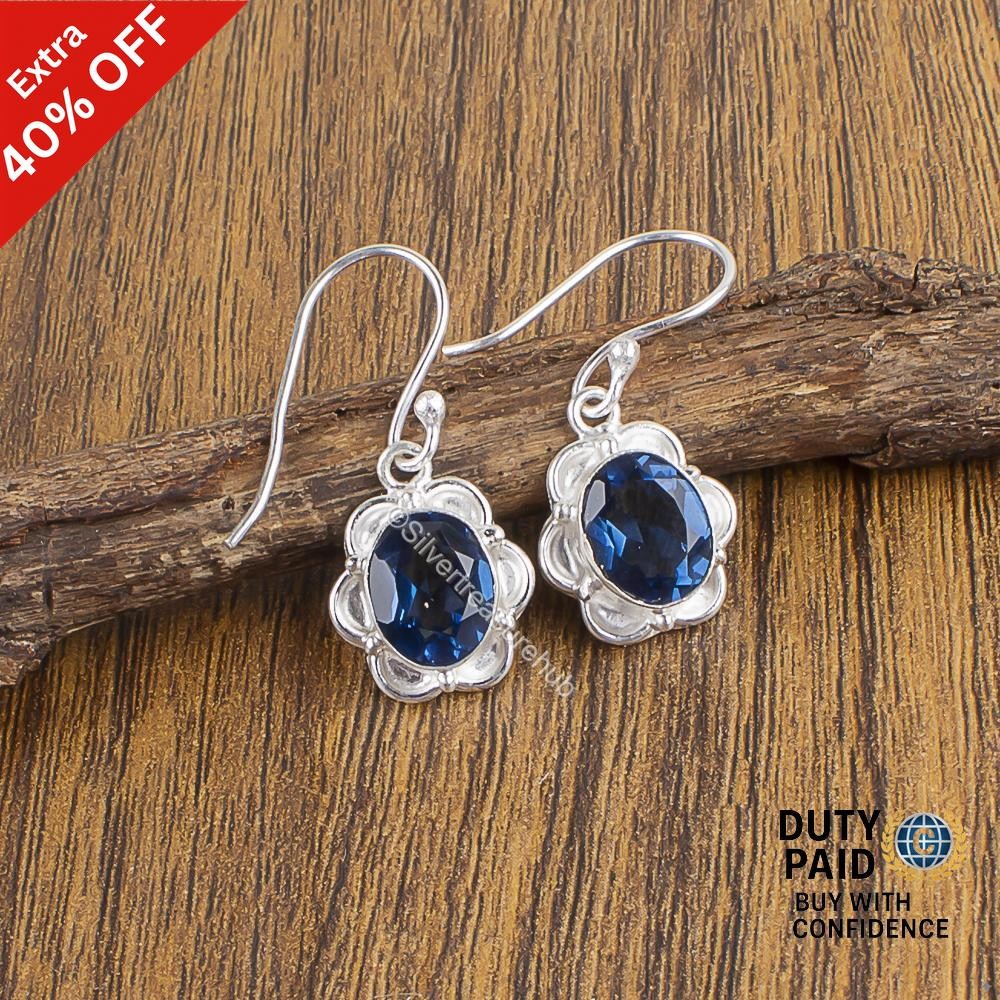 London Blue Topaz Gemstone Birthday Wedding Earrings Jewelry 925 Sterling Silver