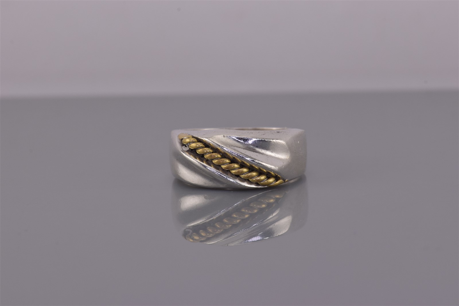 Taxco Sterling Silver 9mm Brass Cable Fluted Solid Band Ring 9g Mex 925 Sz: 8