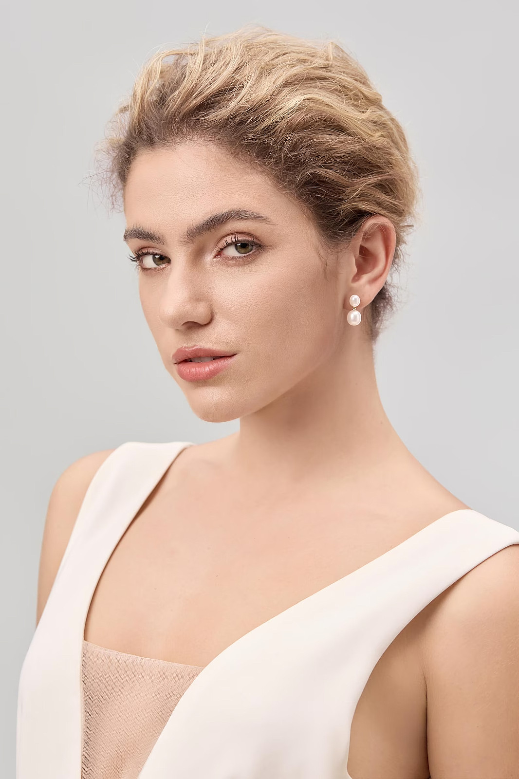 Round Cut White Pearl Drop Dangle Earrings Women 14K Yellow Gold Over