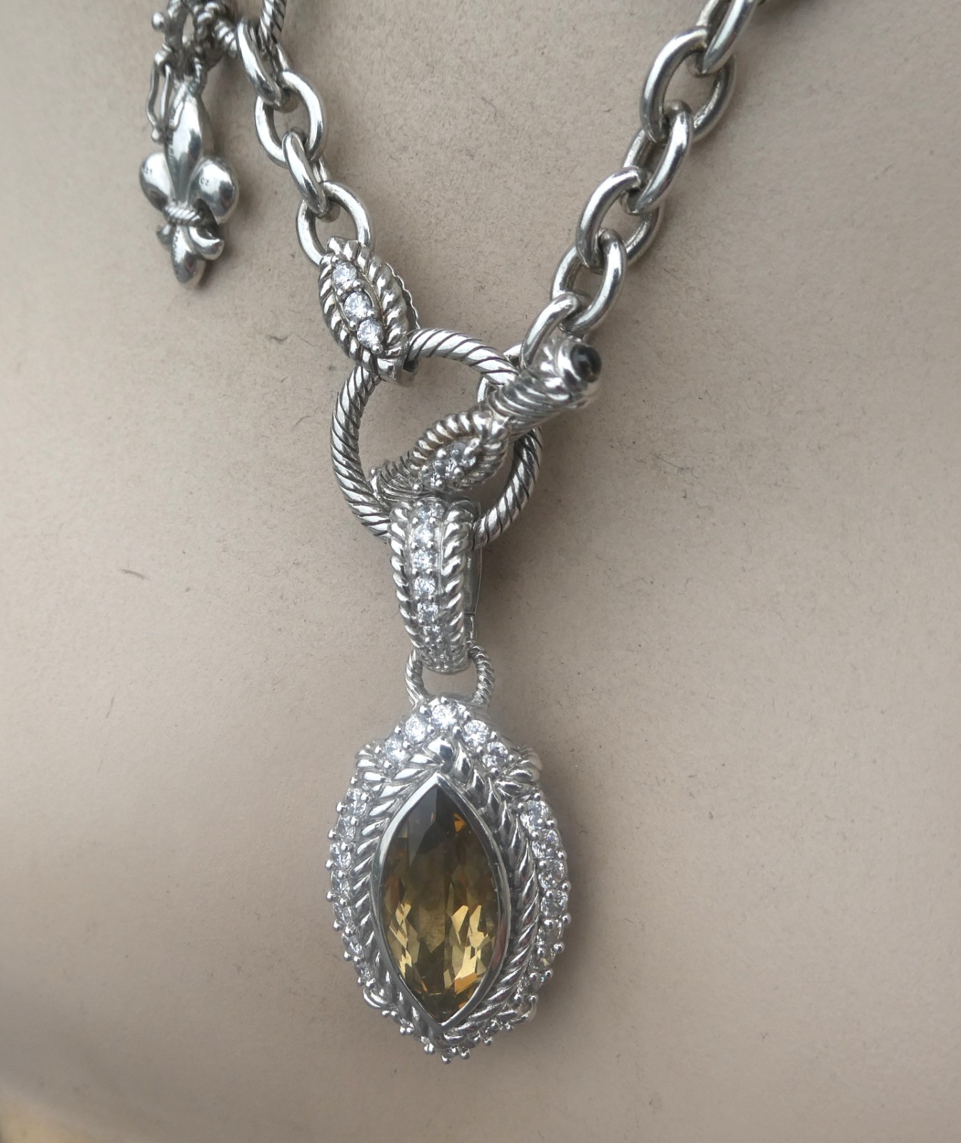 Judith Ripka Sterling Silver Olive Quartz Diamonique Enhancer Toggle Necklace