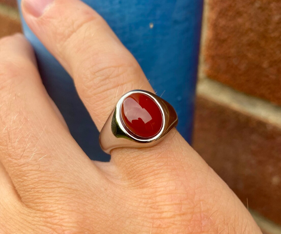 Silver Ruby Ring Cabochon deep Red Ruby Men’s Ring Silver Men’s Ruby Jewelry